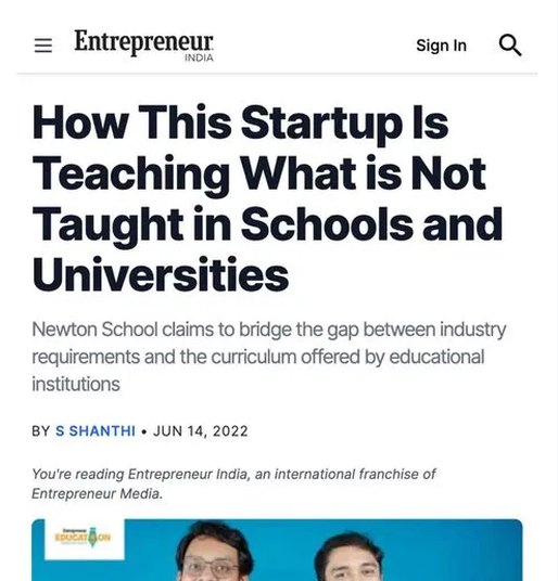 Entrepreneur India article about Newton School